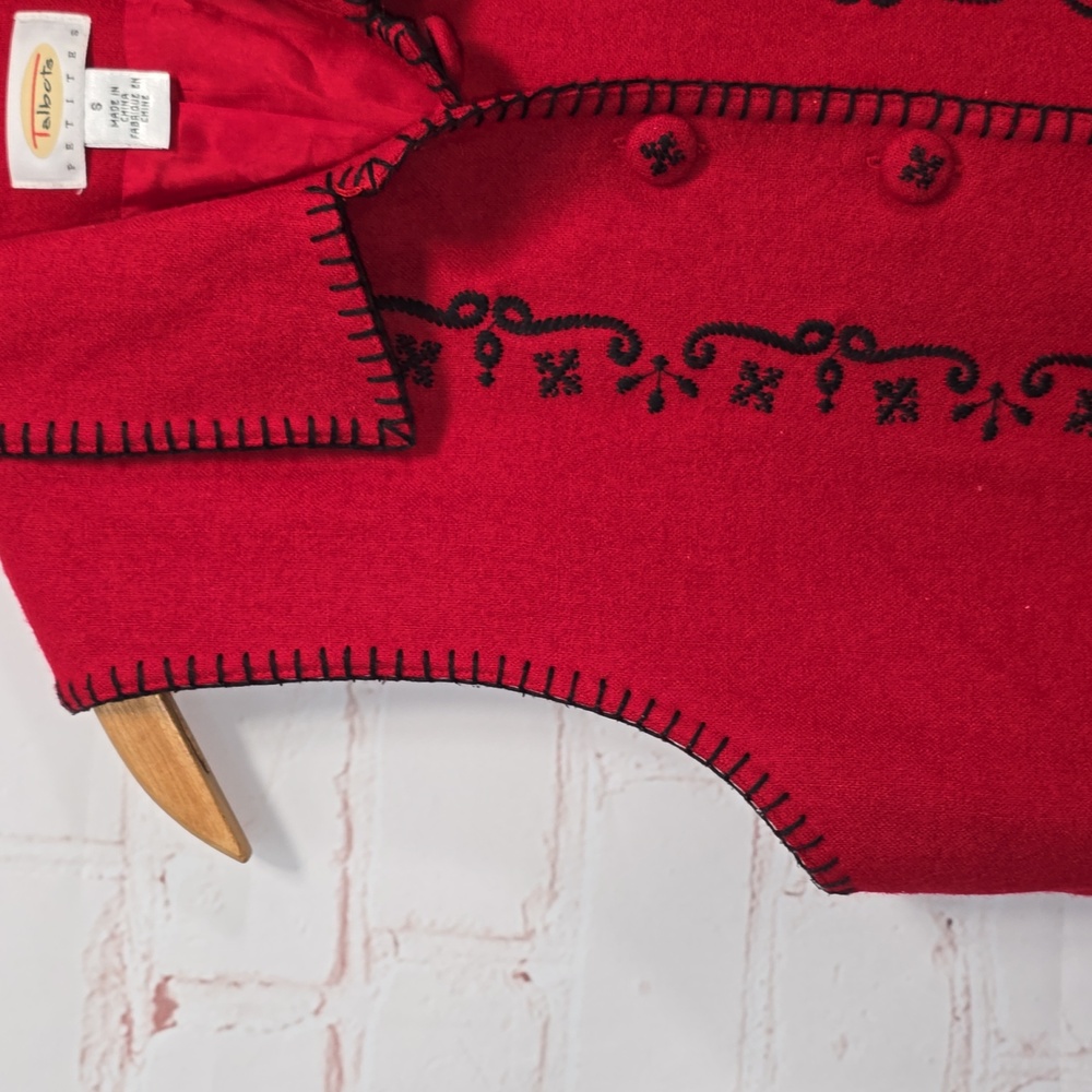 Talbots VTG Red Vest Black Blanket Stitching Embroidery Motif Size S - Picture 3 of 12